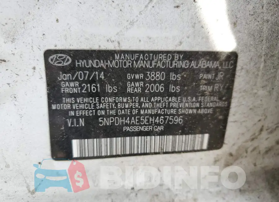 5NPDH4AE5EH467596 Photo# 12