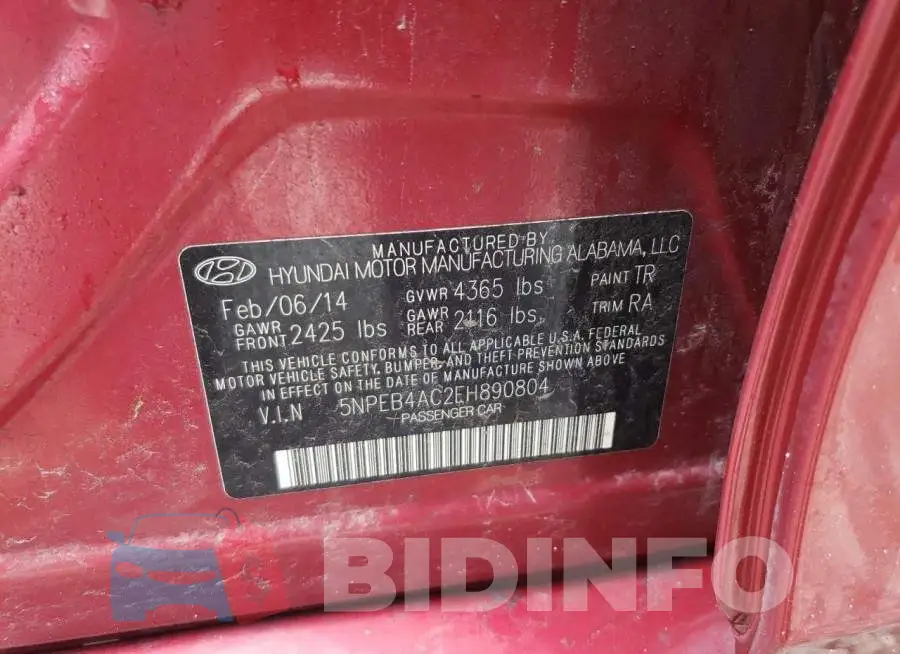 5NPEB4AC2EH890804 Photo# 12