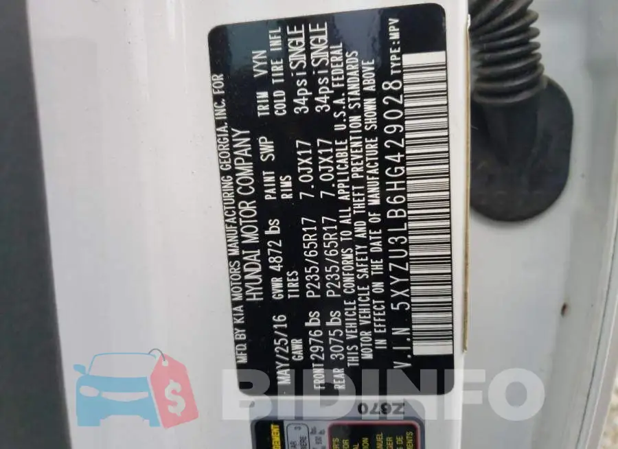 5XYZU3LB6HG429028 Photo# 13