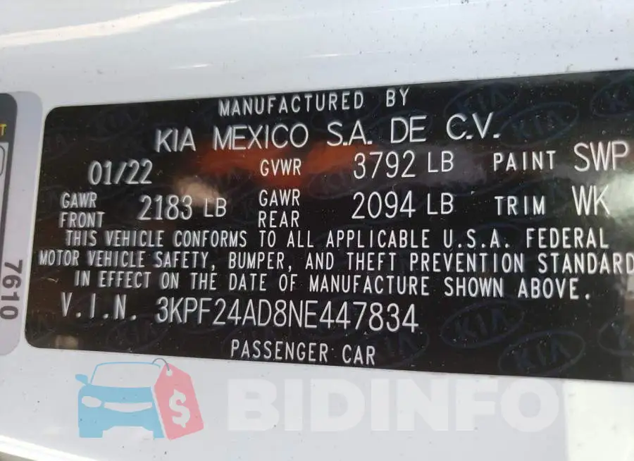 3KPF24AD8NE447834 Photo# 13