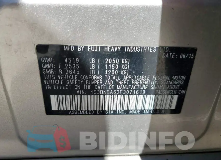 4S3BNBA62F3071619 Photo# 12