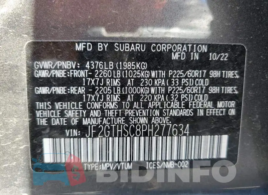 JF2GTHSC8PH277634 Photo# 12