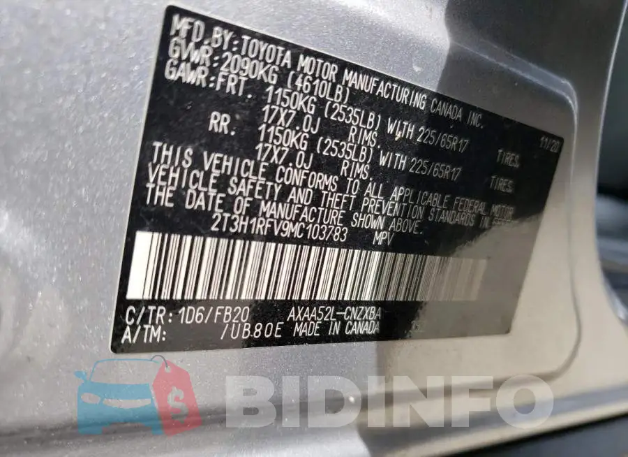 2T3H1RFV9MC103783 Photo# 14