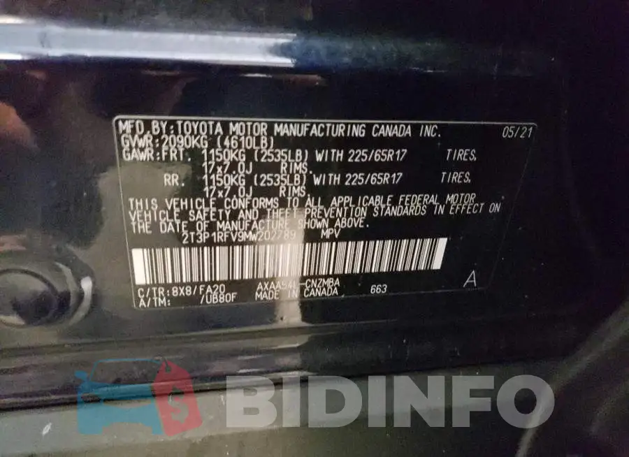 2T3P1RFV9MW202789 Photo# 13