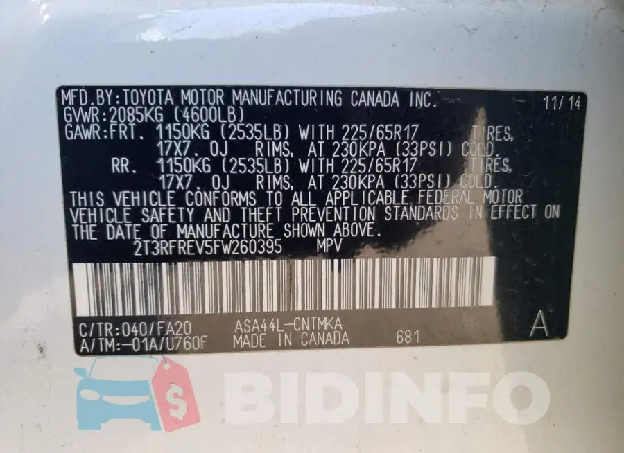 2T3RFREV5FW260395 Photo# 12