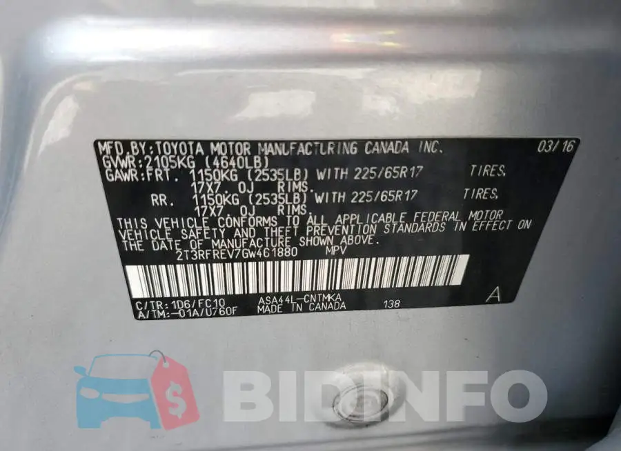 2T3RFREV7GW461880 Photo# 12