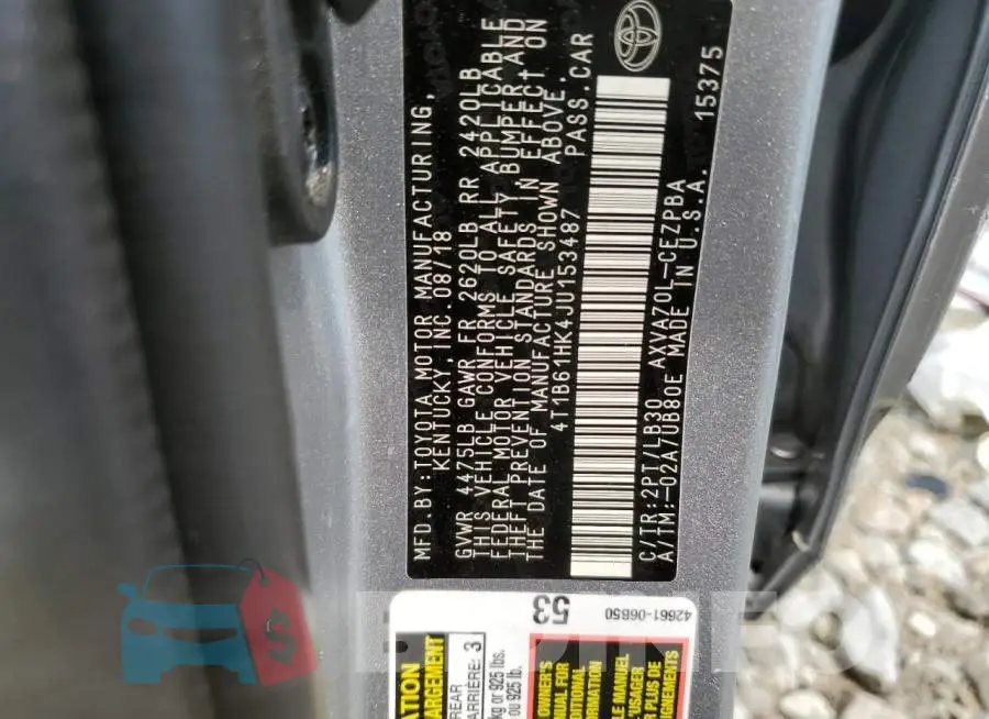 4T1B61HK4JU153487 Photo# 12