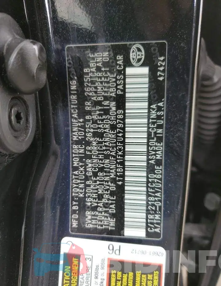 4T1BF1FK3FU479789 Photo# 12
