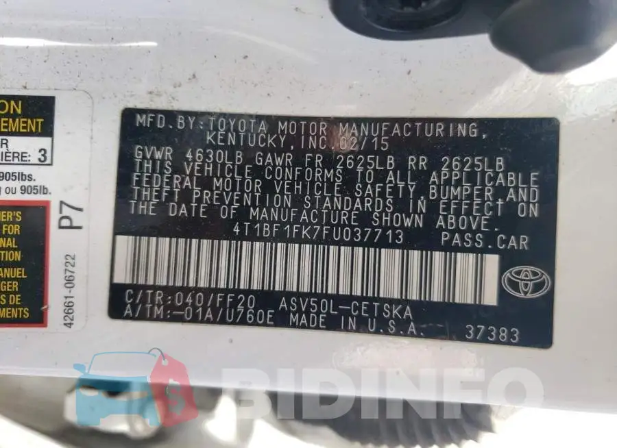 4T1BF1FK7FU037713 Photo# 12