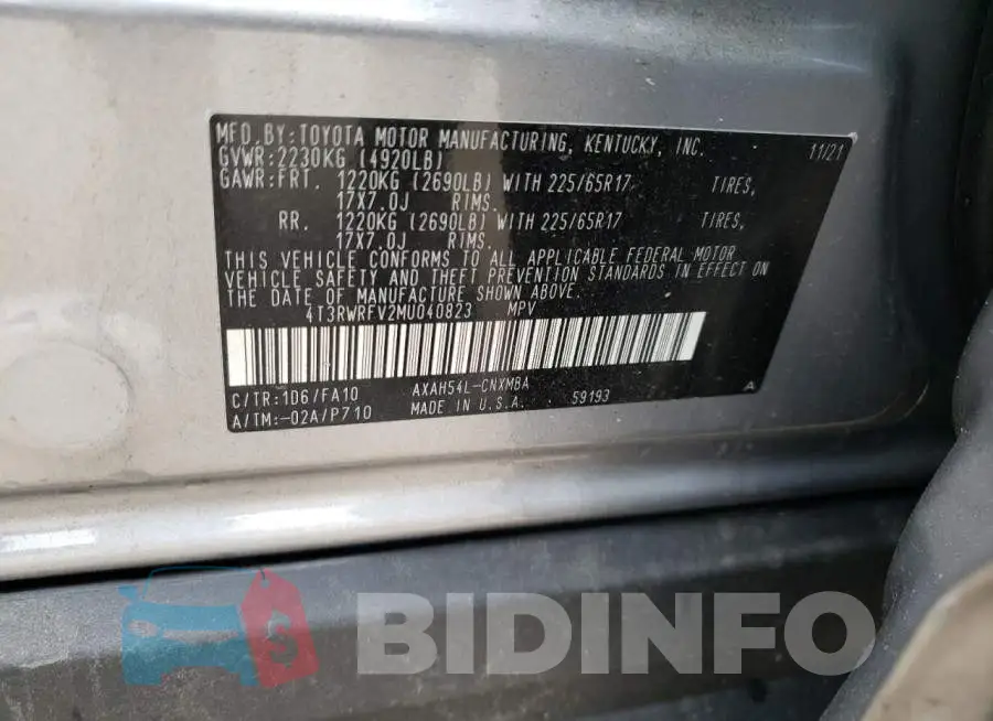 4T3RWRFV2MU040823 Photo# 13