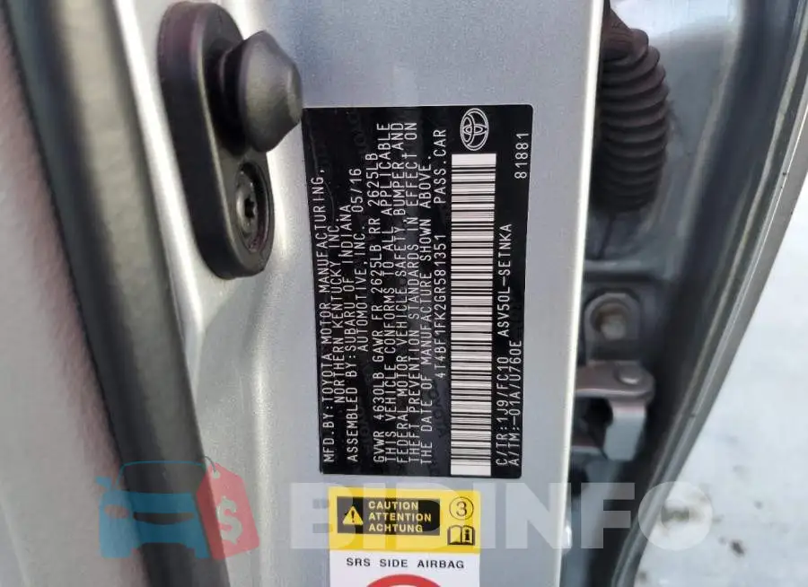 4T4BF1FK2GR581351 Photo# 12