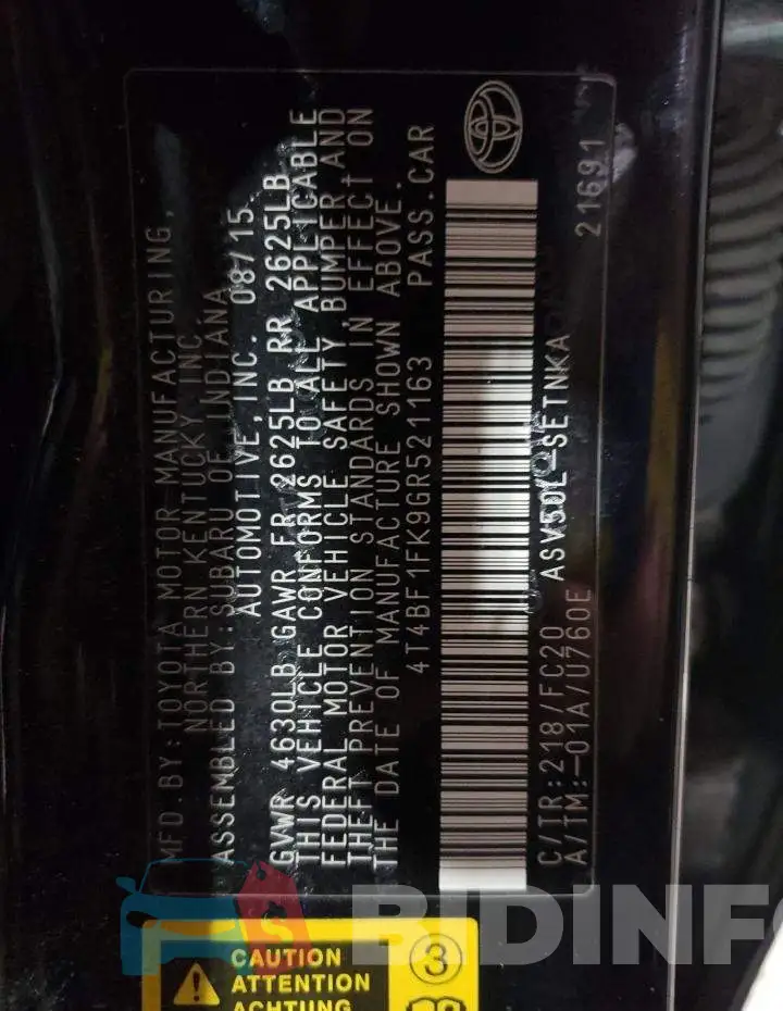 4T4BF1FK9GR521163 Photo# 13