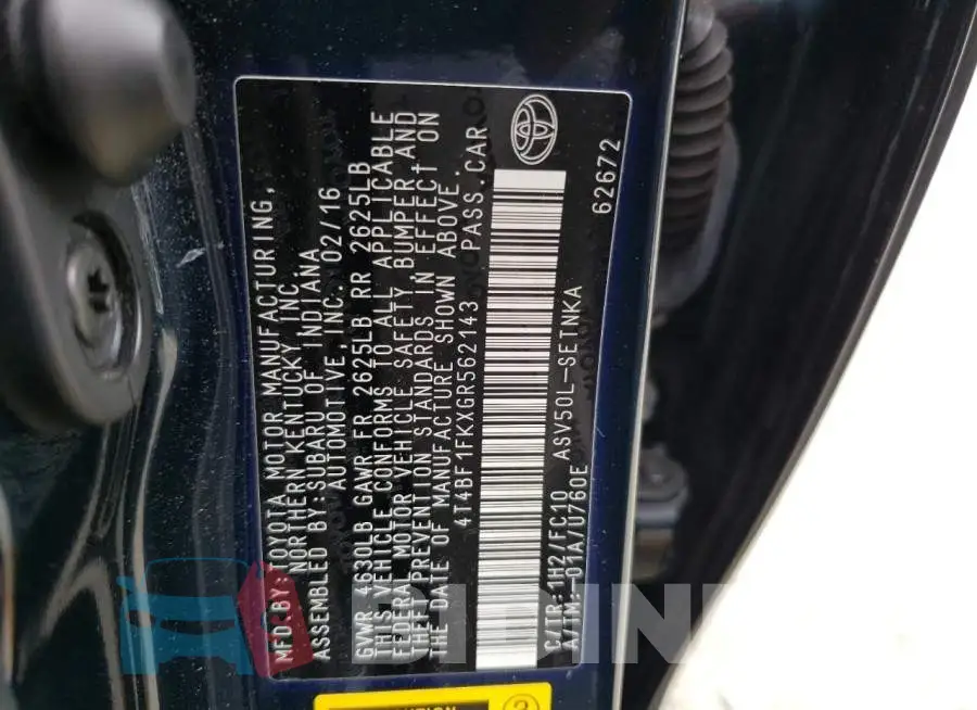 4T4BF1FKXGR562143 Photo# 12