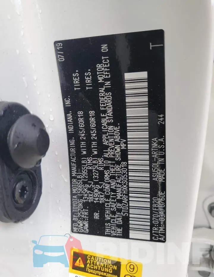 5TDZARFHXKS053018 Photo# 14