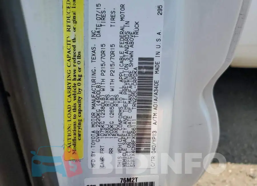 5TFTX4CN8FX066111 Photo# 12