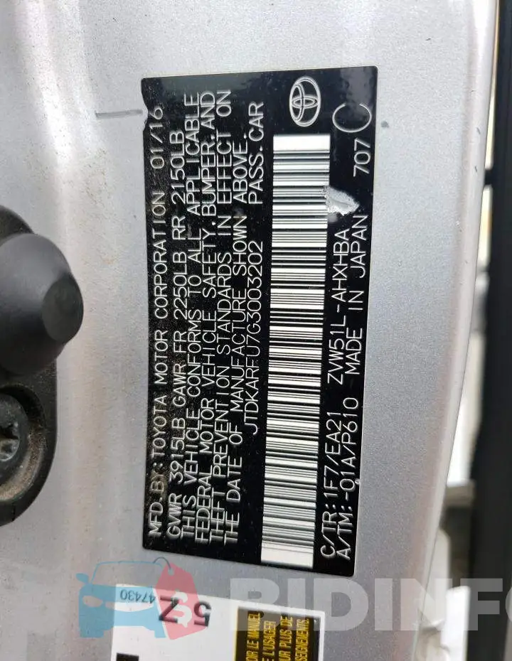 JTDKARFU7G3003202 Photo# 12