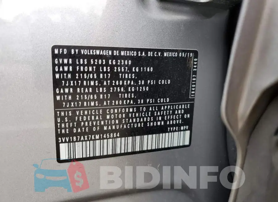 3VV1B7AX7KM145864 Photo# 13