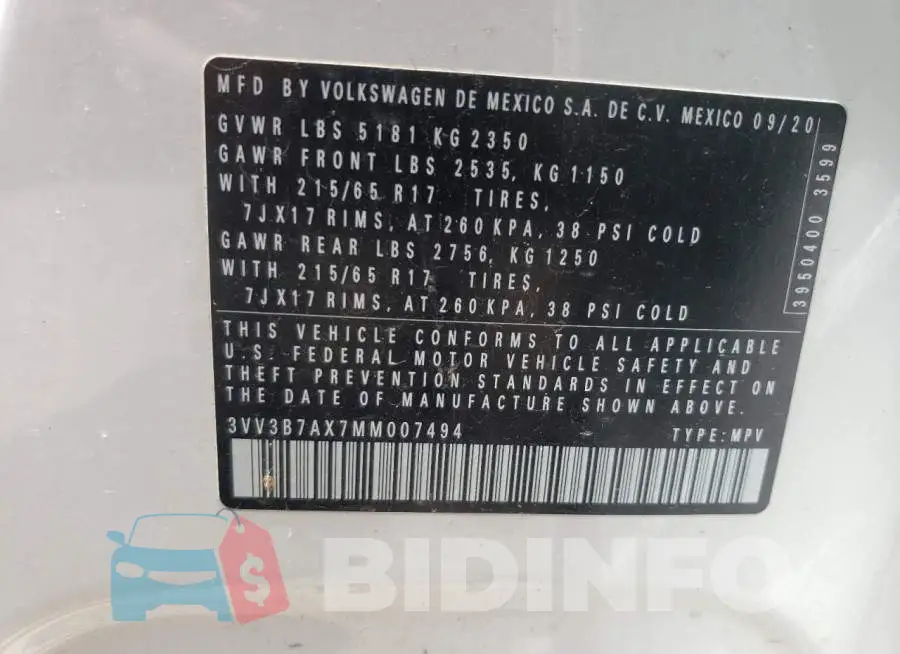 3VV3B7AX7MM007494 Photo# 12