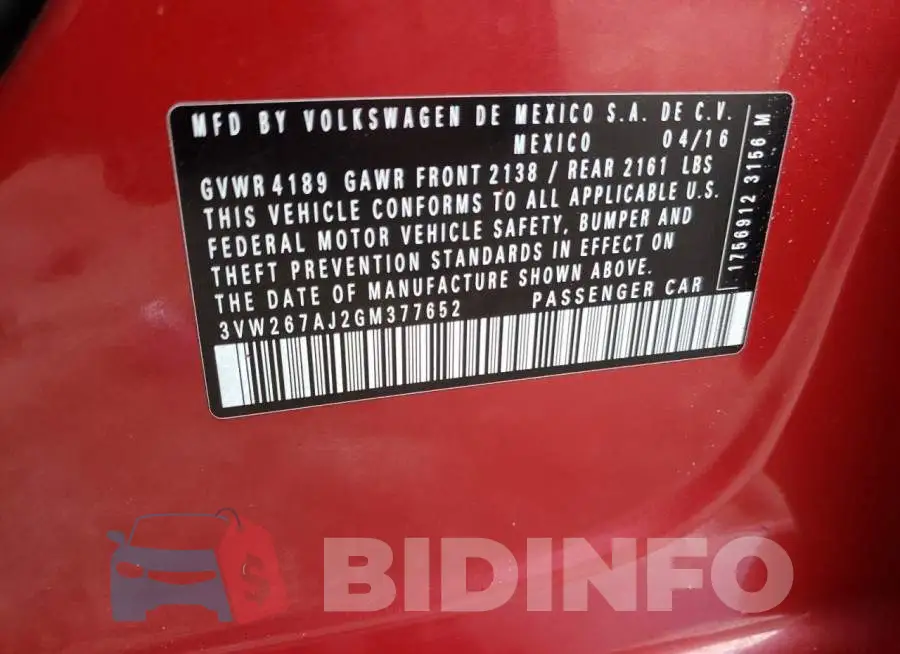 3VW267AJ2GM377652 Photo# 12
