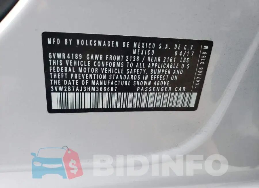 3VW2B7AJ3HM366687 Photo# 13