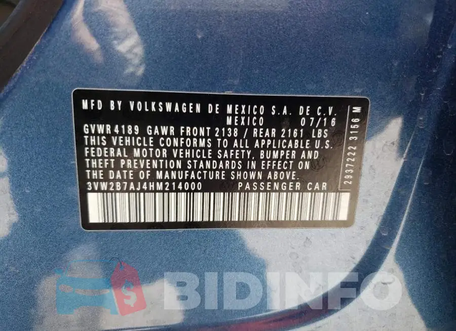 3VW2B7AJ4HM214000 Photo# 12