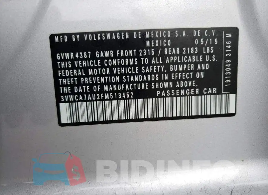 3VWCA7AU2FM513452 Photo# 12
