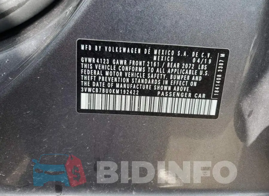 3VWCB7BU0KM192422 Photo# 12