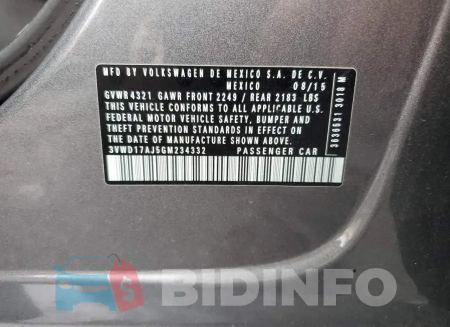 3VWD17AJ5GM234332 Photo# 12