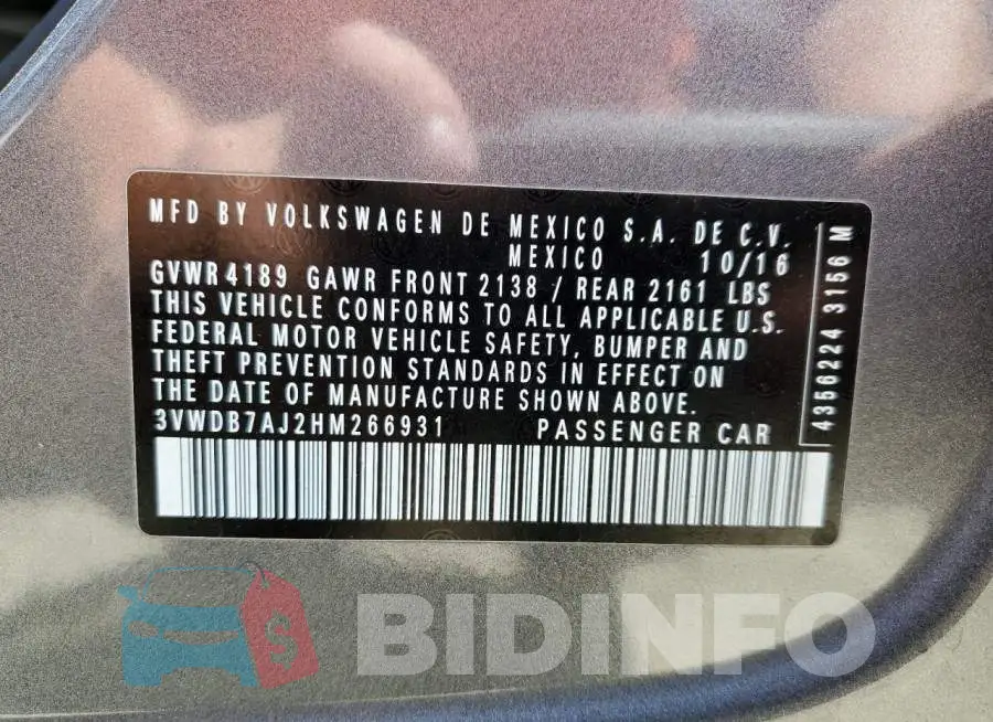 3VWDB7AJ2HM266931 Photo# 13
