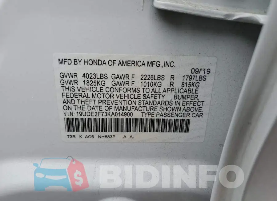 19UDE2F73KA014900 Photo# 13