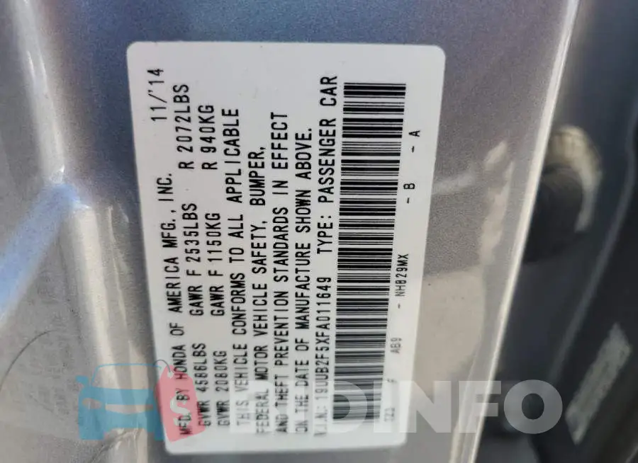 19UUB2F5XFA011649 Photo# 12