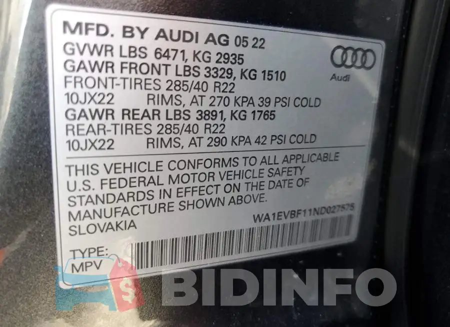 WA1EVBF11ND027575 Photo# 14