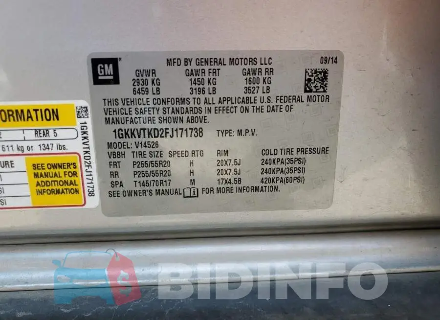 1GKKVTKD2FJ171738 Photo# 13