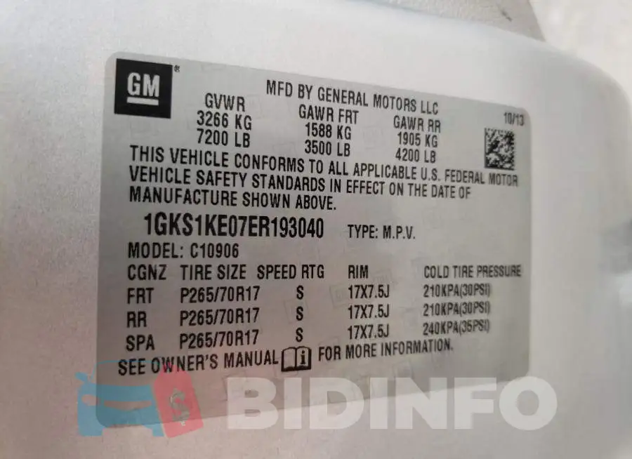 1GKS1KE07ER193040 Photo# 14
