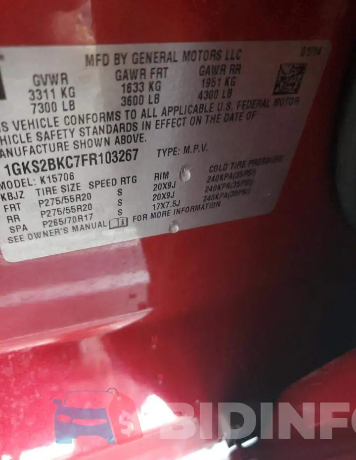 1GKS2BKC7FR103267 Photo# 13