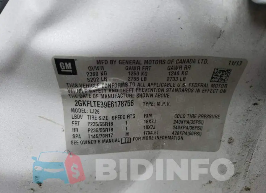 2GKFLTE39E6178756 Photo# 13