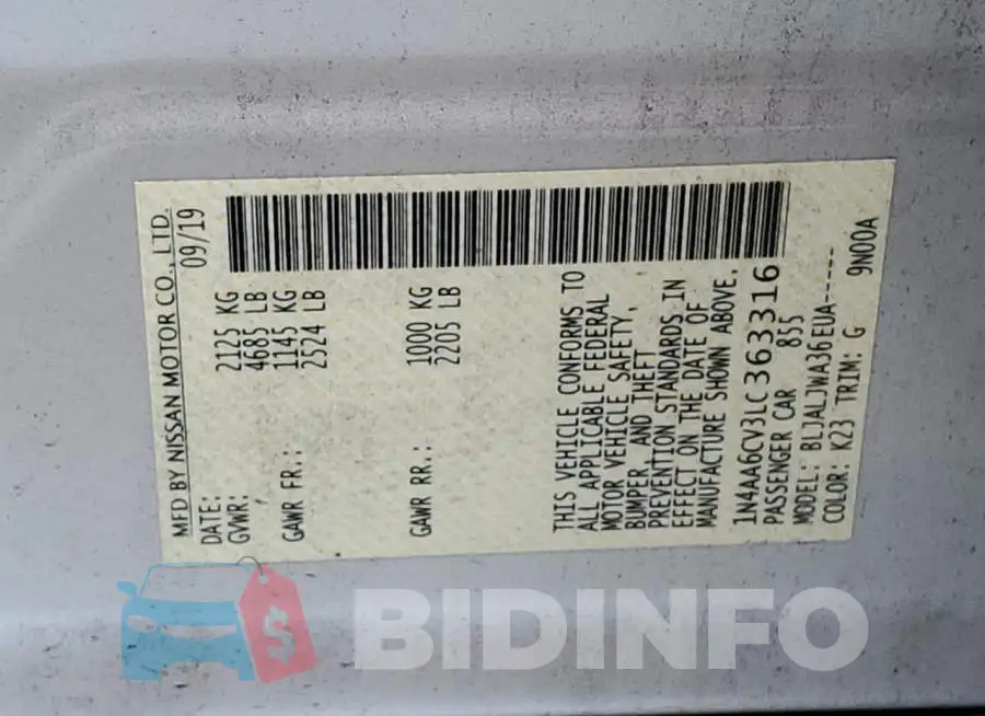 1N4AA6CV3LC363316 Photo# 12