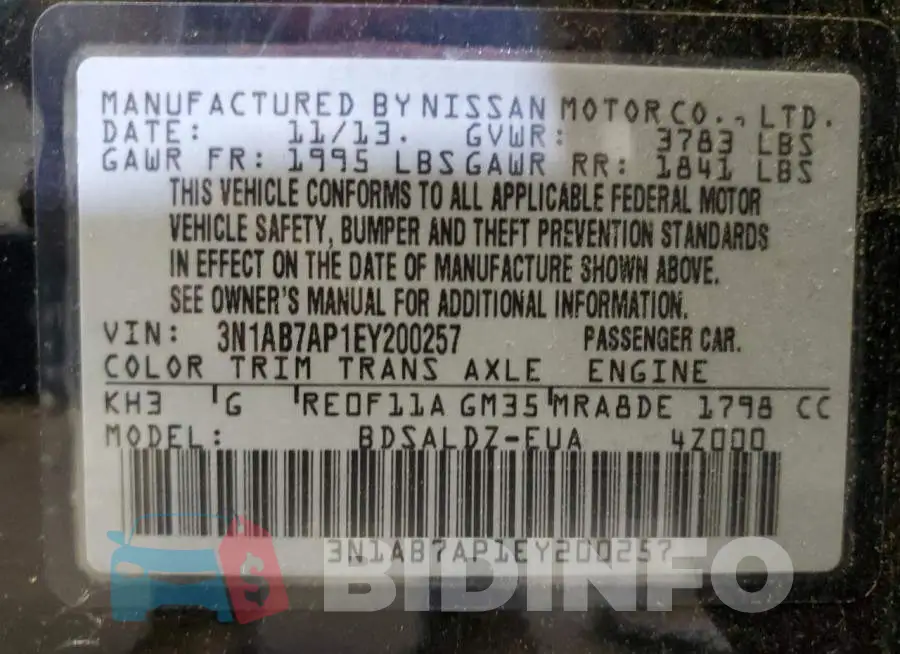 3N1AB7AP1EY200257 Photo# 13