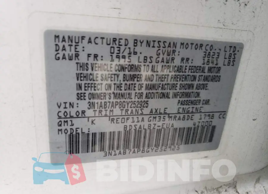 3N1AB7AP8GY252925 Photo# 13