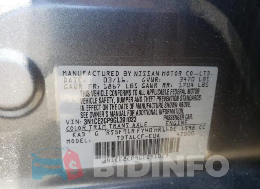 3N1CE2CP9GL391023 Photo# 12