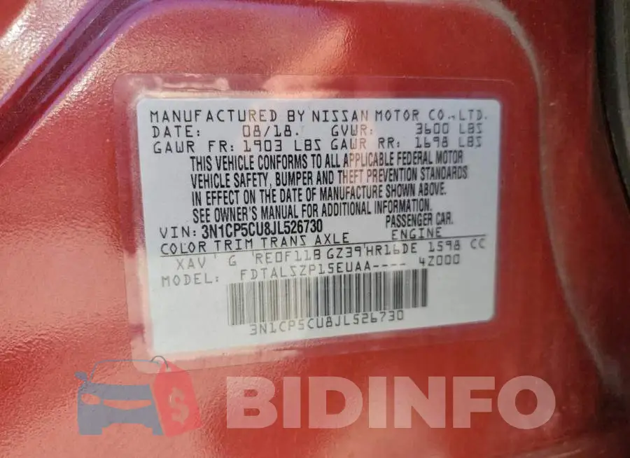 3N1CP5CU8JL526730 Photo# 10