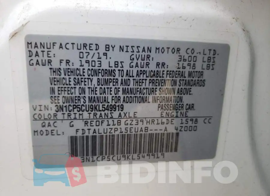 3N1CP5CU9KL549919 Photo# 13