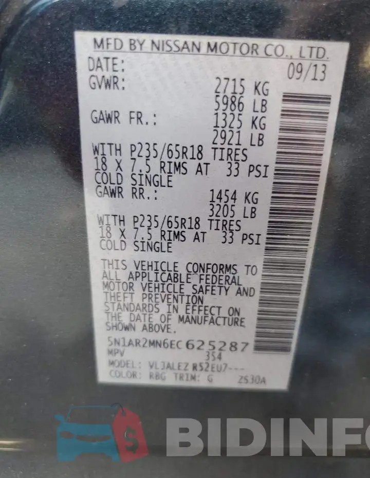 5N1AR2MN6EC625287 Photo# 14