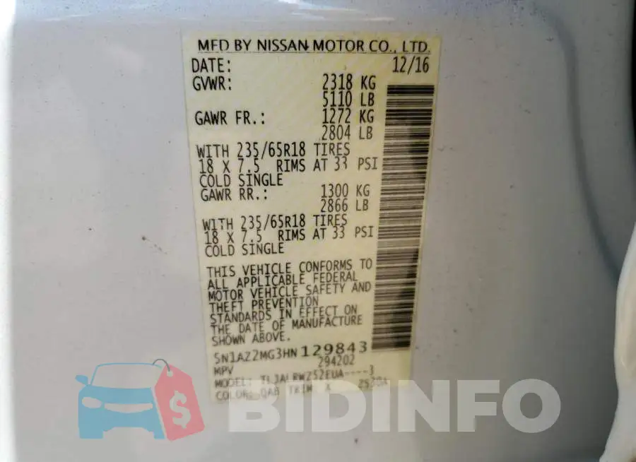5N1AZ2MG3HN129843 Photo# 13