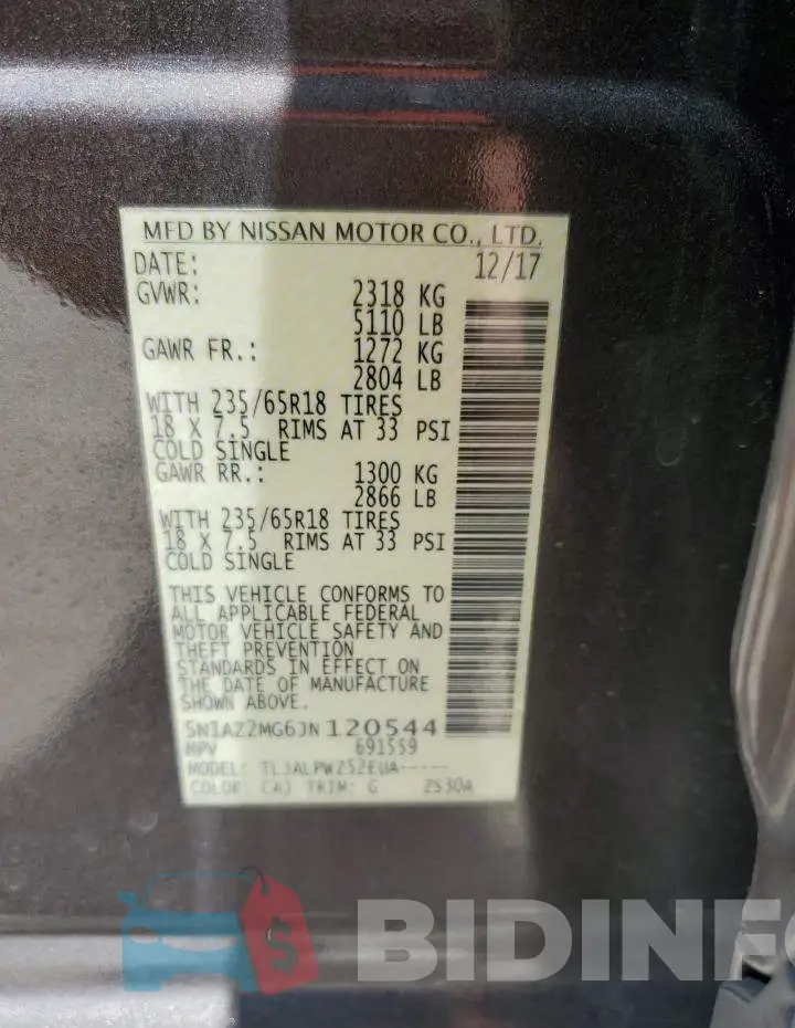 5N1AZ2MG6JN120544 Photo# 13