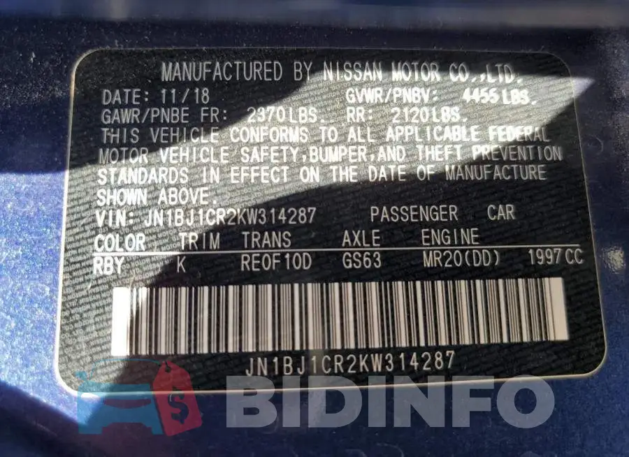 JN1BJ1CR2KW314287 Photo# 12