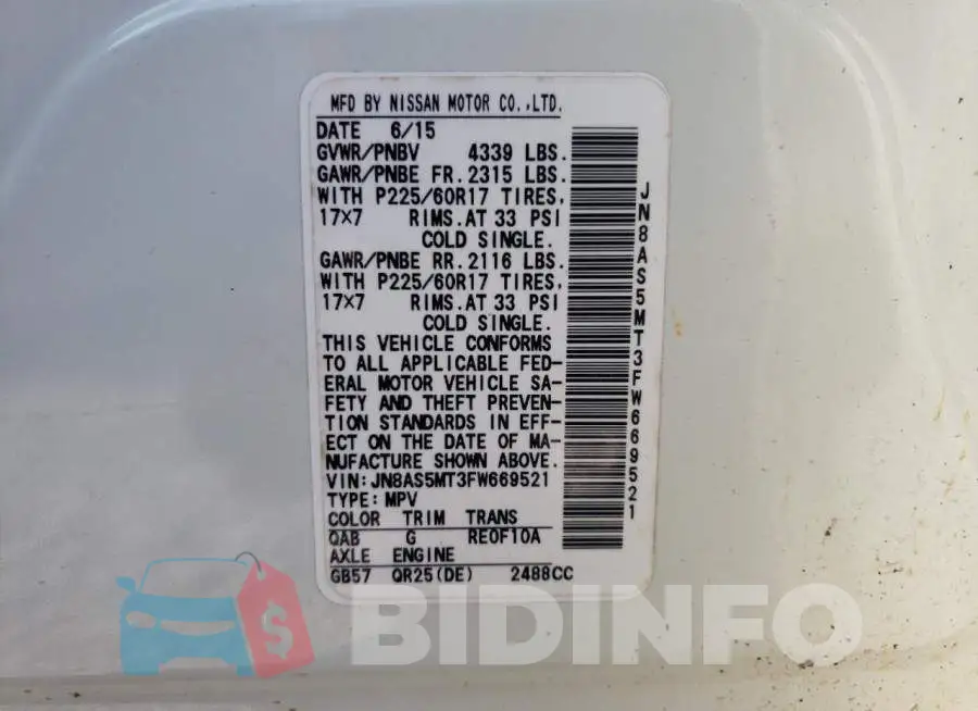 JN8AS5MT3FW669521 Photo# 13
