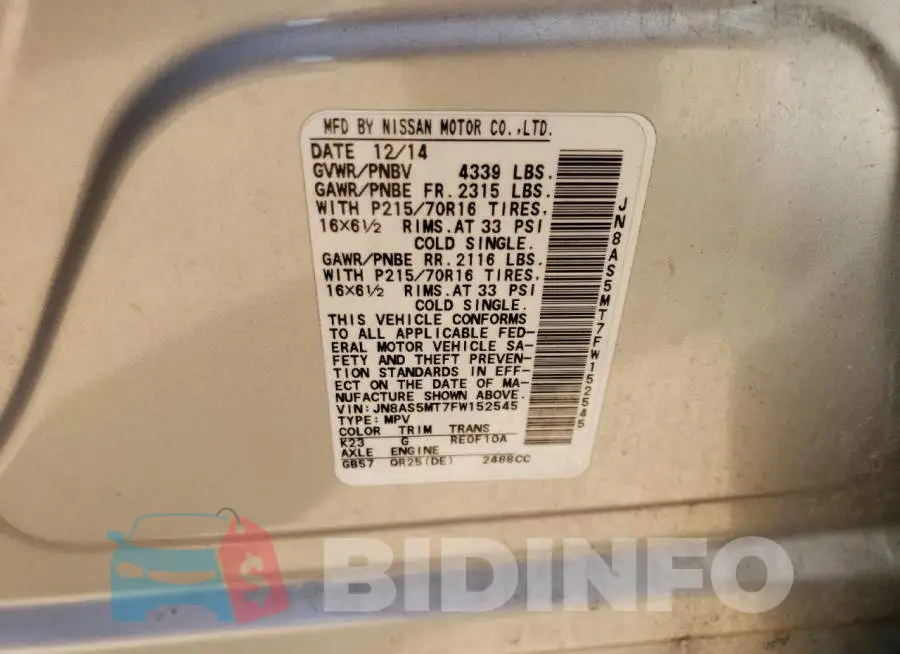 JN8AS5MT7FW152545 Photo# 12