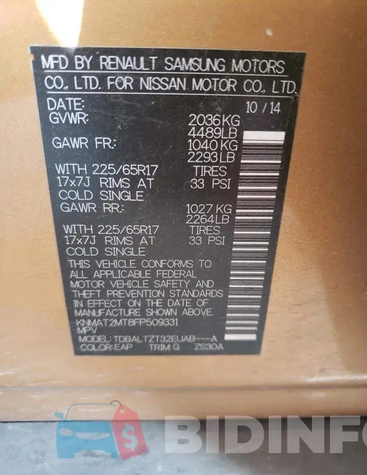KNMAT2MT8FP509331 Photo# 14