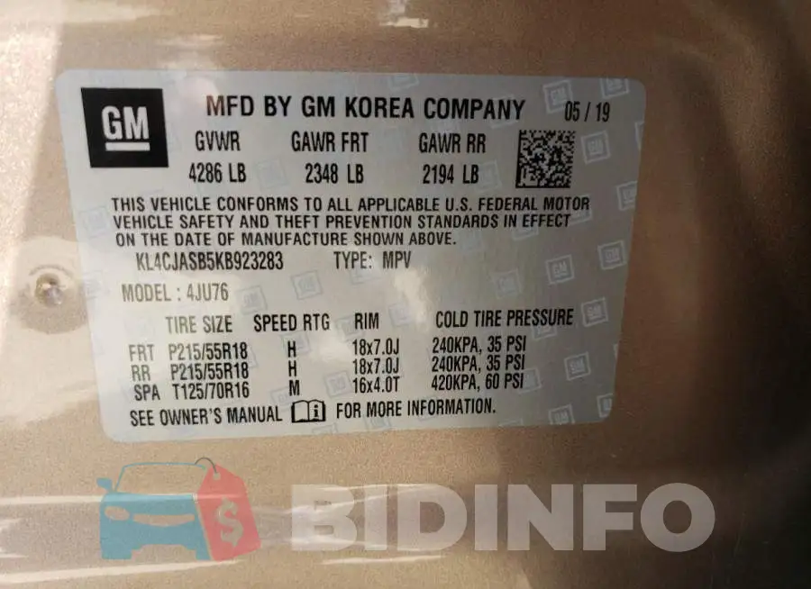 KL4CJASB5KB923283 Photo# 13
